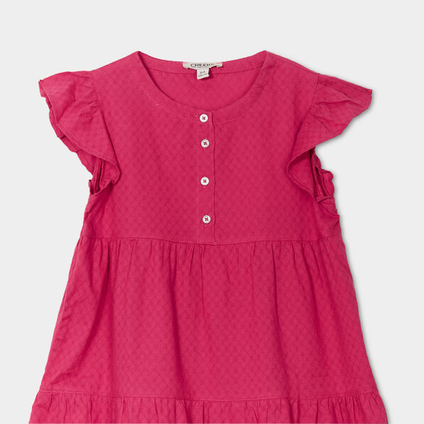 Robe à étages col rond coton Creeks rose framboise fille
