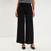 Pantalon effet cr&ecirc;pe taille &eacute;lastiqu&eacute;e noir femme