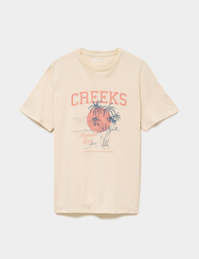 T-shirt col rond manches courtes coton ecru homme