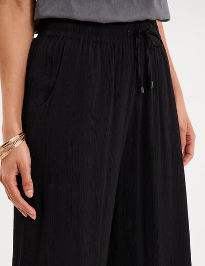 Pantalon effet cr&ecirc;pe taille &eacute;lastiqu&eacute;e noir femme