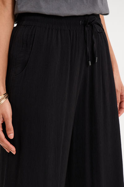 Pantalon effet cr&ecirc;pe taille &eacute;lastiqu&eacute;e noir femme
