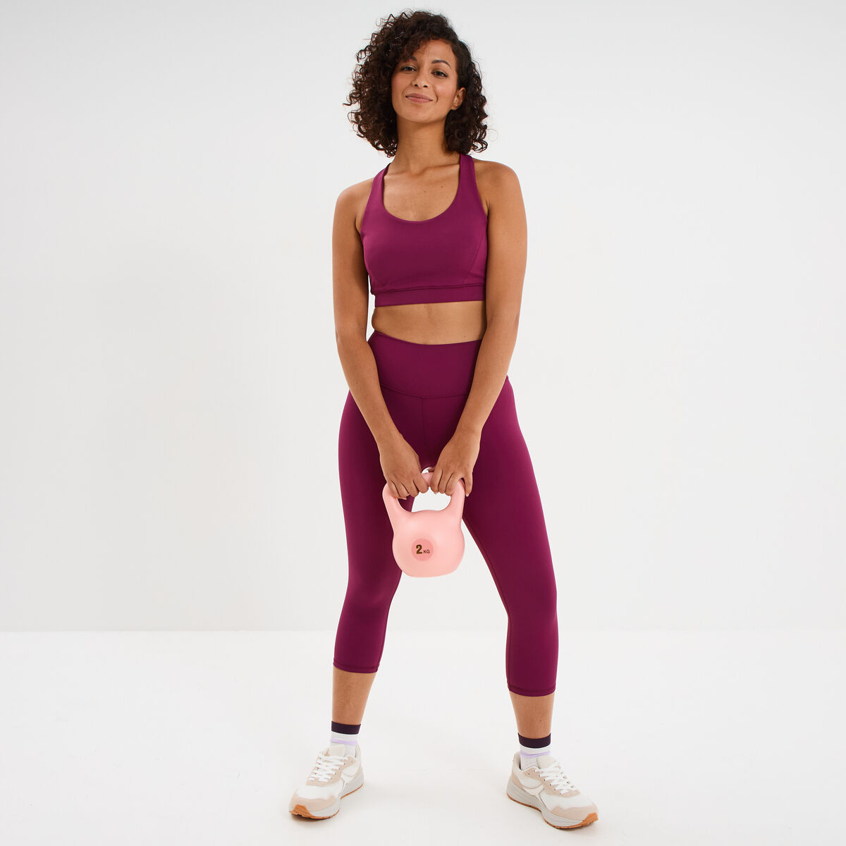 Legging corsaire de sport stretch violet fonc&eacute; femme