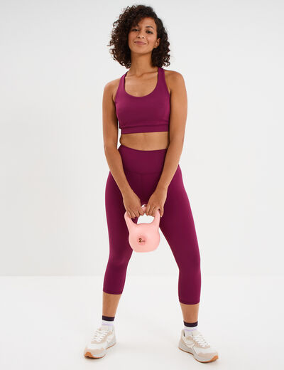 Legging corsaire de sport stretch violet fonc&eacute; femme
