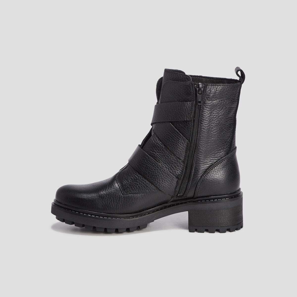 Bottines en cuir avec boucles noir femme