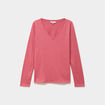 T-shirt col en V manches longues coton vieux rose femme