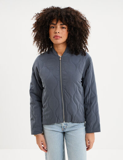 Blouson bomber matelass&eacute; gris femme
