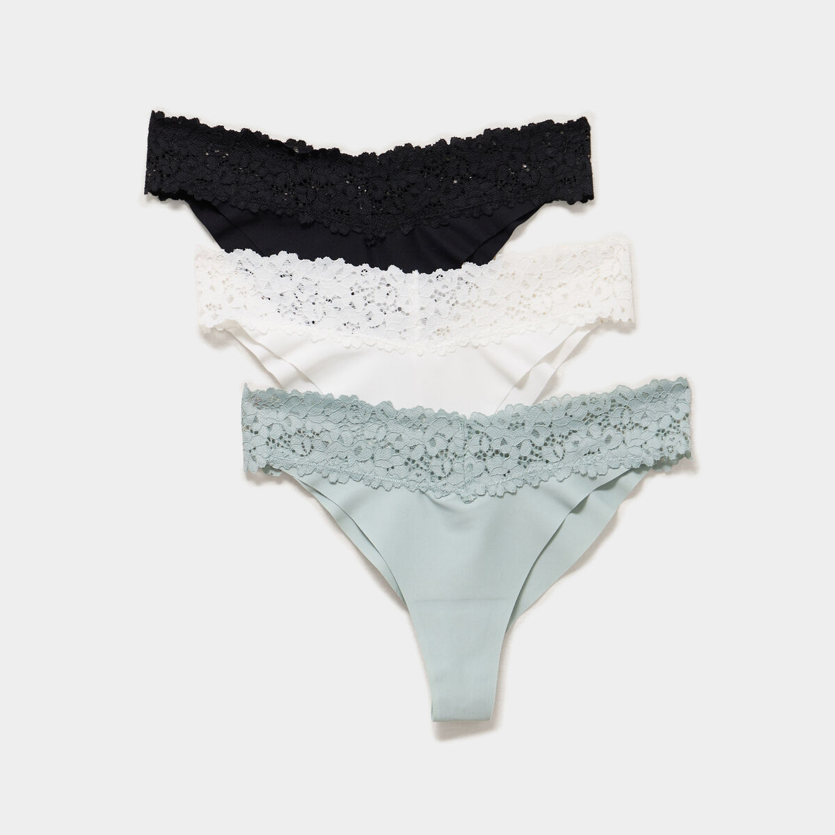 Lot 3 tangas avec dentelle vert clair femme