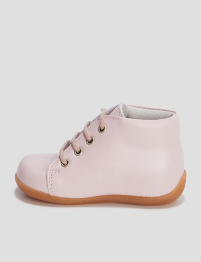 Bottillons à lacets en cuir rose bébé fille