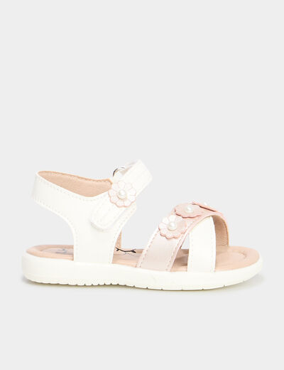 Sandales c&eacute;r&eacute;monie brides fleurs blanc b&eacute;b&eacute; fille