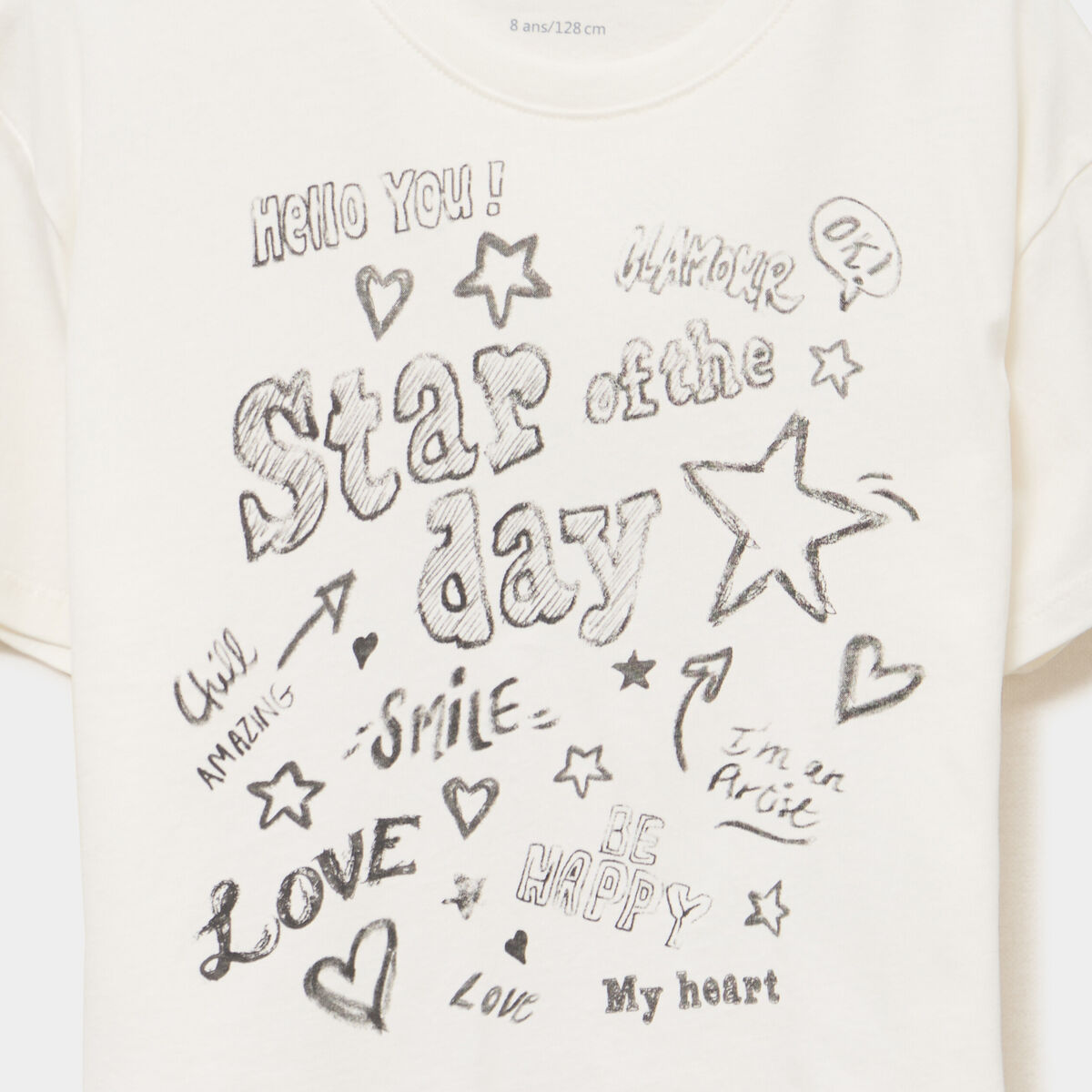 T-shirt manches courtes coton ivoire fille