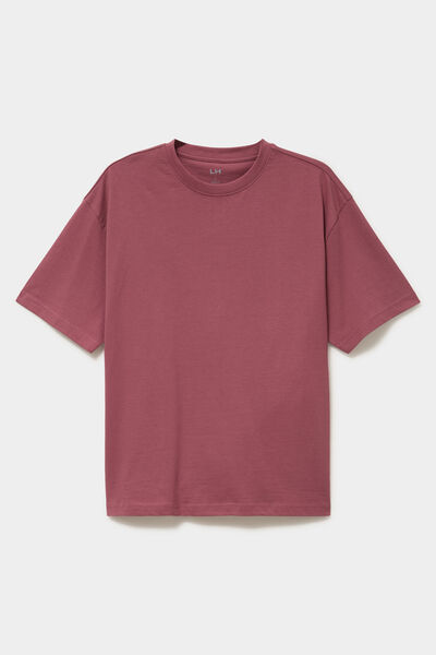 T-shirt col rond coupe relax coton &eacute;pais vieux rose homme