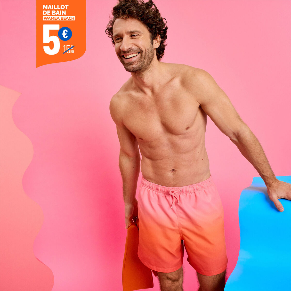 Short de bain orange homme