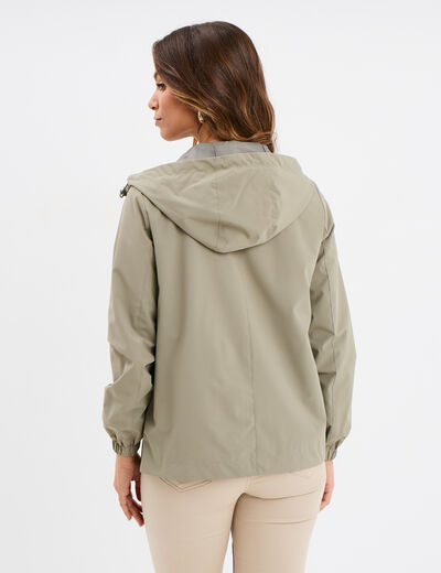 Coupe-vent déperlant à capuche vert kaki femme