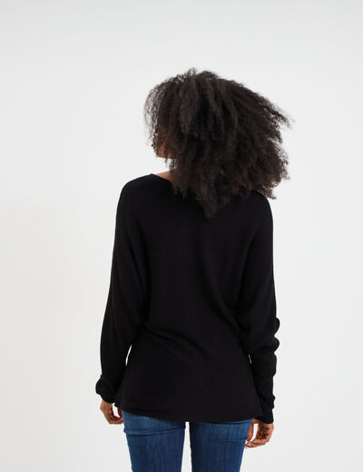 Pull col bateau manches longues noir femme