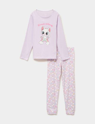 Ensemble pyjama 2 pi&egrave;ces coton violet clair fille