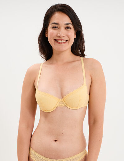 Soutien-gorge corbeille padd&eacute; dentelle jaune femme