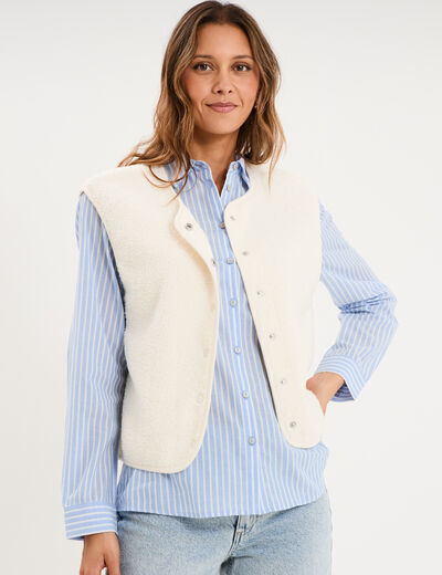 Veste sans manches effet polaire ecru femme