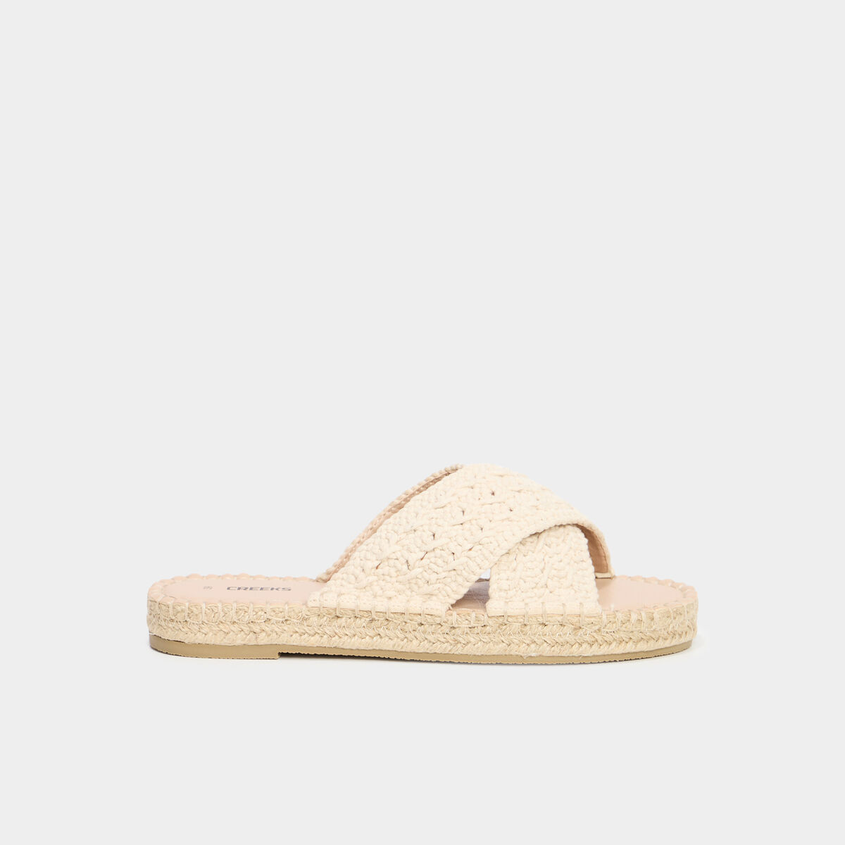 Mules effet tress&eacute; macram&eacute; blanc femme