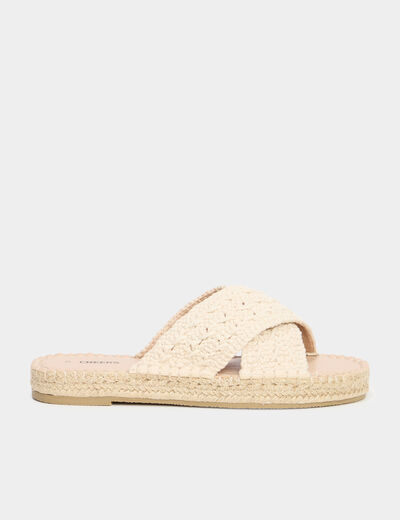 Mules effet tress&eacute; macram&eacute; blanc femme