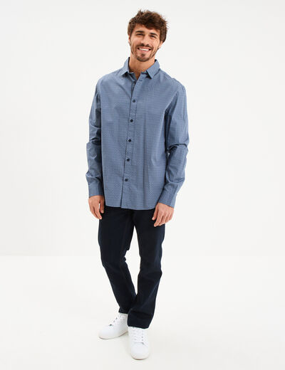 Chemise droite imprim&eacute;e manches longues blanc homme