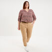 Pantalon chino taille haute coton beige femme grande taille