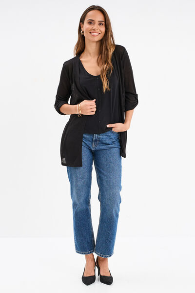 Gilet fin mi long manches 3/4 noir femme
