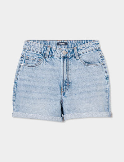 Short en jean mom ourlets retroussés denim bleach femme