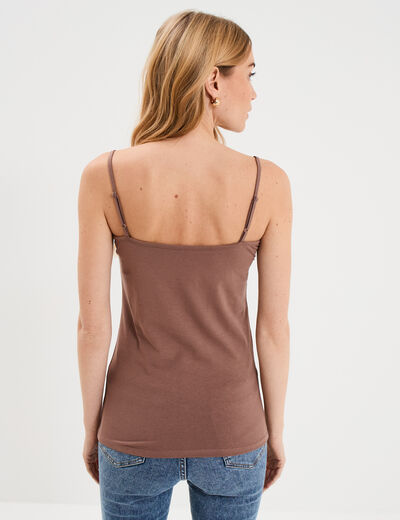 D&eacute;bardeur coton bretelles r&eacute;glables marron cognac femme