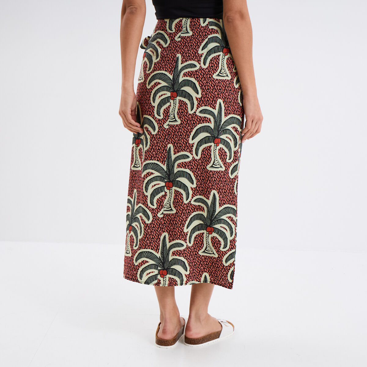 Jupe midi fluide portefeuille bordeaux femme