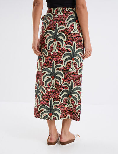 Jupe midi fluide portefeuille bordeaux femme
