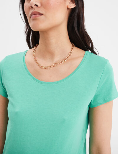 T-shirt coton col rond manches courtes vert menthe femme