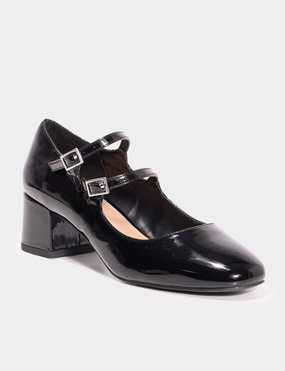 Babies vernies à talons carrés noir femme