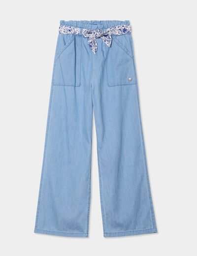 Jeans large ceinture foulard denim double stone fille