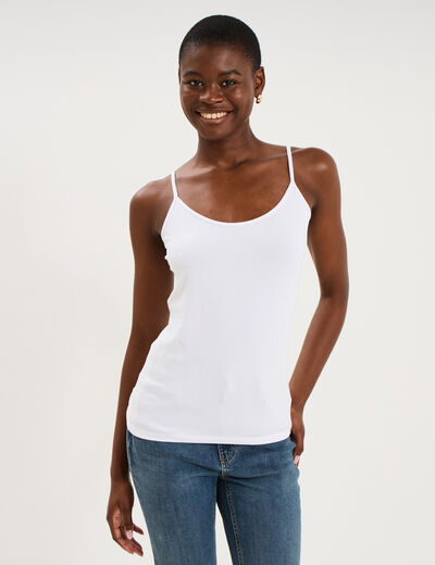 D&eacute;bardeur coton bretelles r&eacute;glables blanc femme