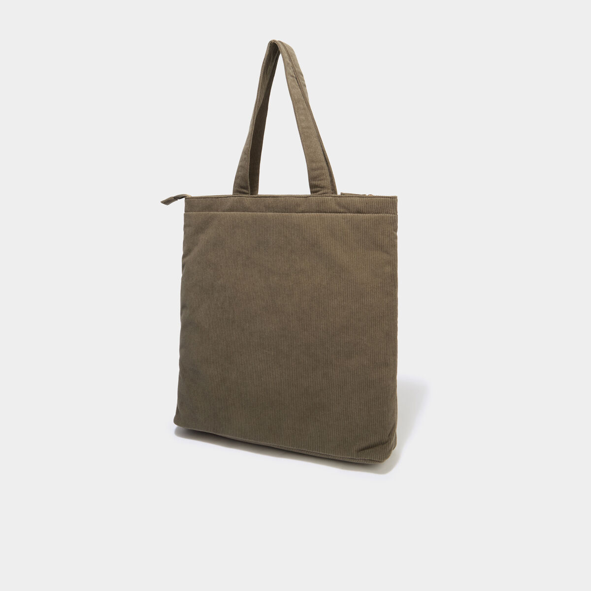 Sac tote bag zipp&eacute; effet velours vert kaki femme