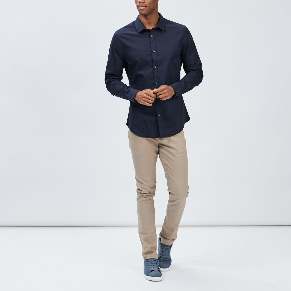 Chemise stretch manches longues bleu marine homme