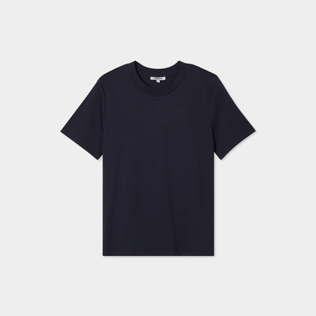 T-shirt col rond manches courtes coton bleu fonc&eacute; femme
