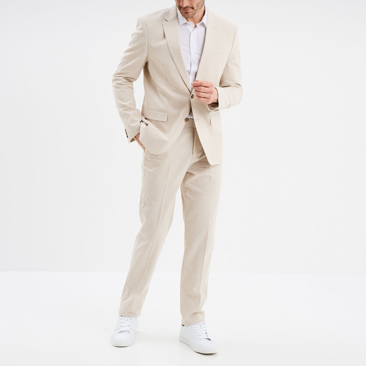 Pantalon de costume chino lin mélangé gris clair homme