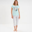Ensemble pyjama corsaire t-shirt coton bleu turquoise femme