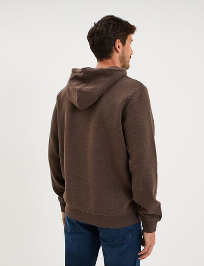 Sweat hoodie 1 poche et capuche marron chocolat homme
