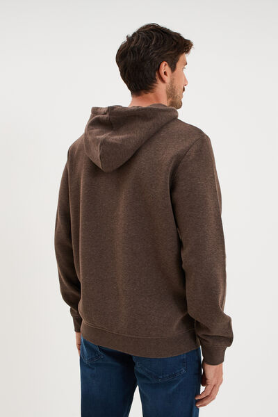 Sweat hoodie 1 poche et capuche marron chocolat homme