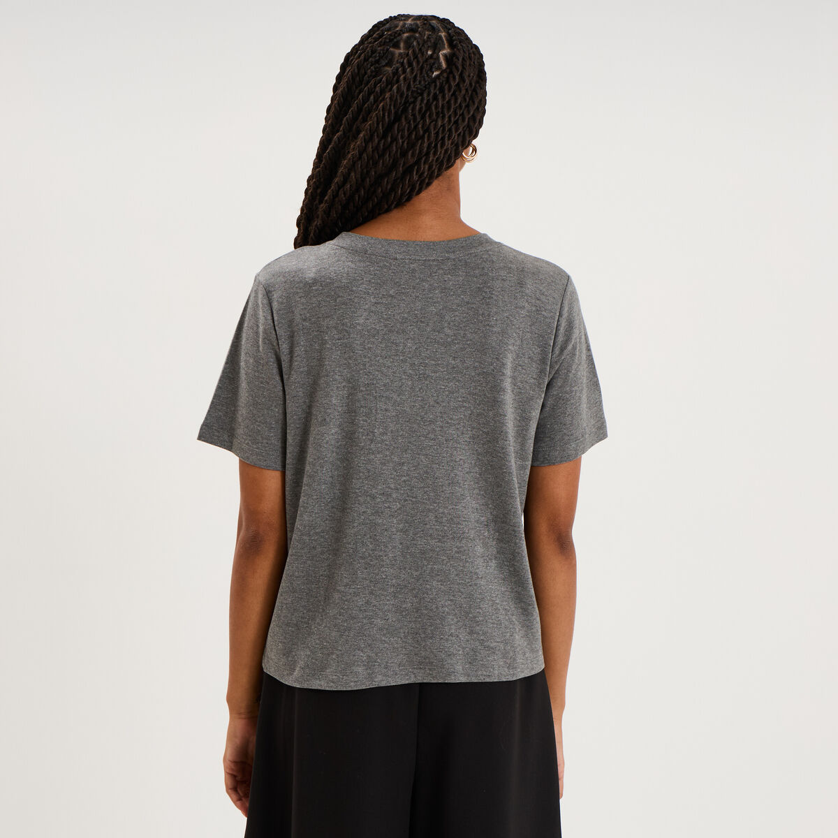 T-shirt col rond manches courtes coton gris femme