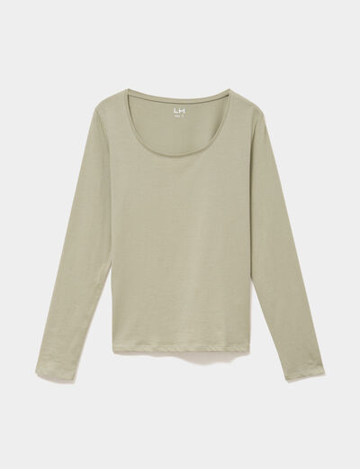 T-shirt manches longues vert kaki femme