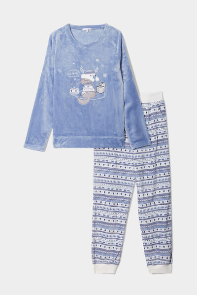 Ensemble pyjama pantalon pilou bleu clair femme