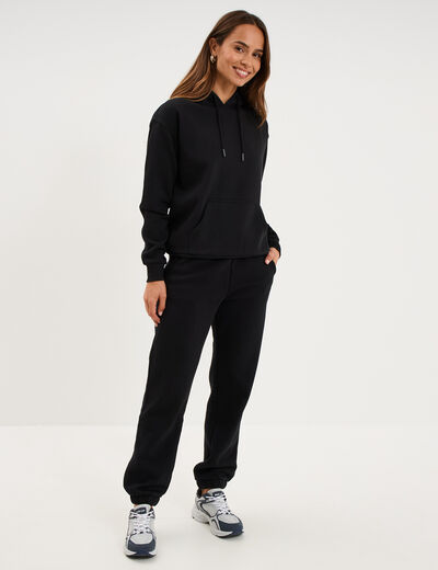 Sweat hoodie molleton &agrave; capuche noir femme