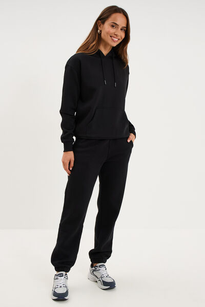 Sweat hoodie molleton &agrave; capuche noir femme