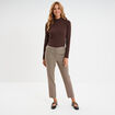 Pantalon droit taille haute à pinces marron femme