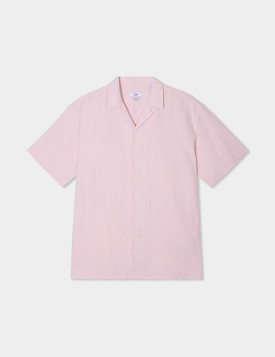 Chemise manches courtes mélange lin rose clair homme