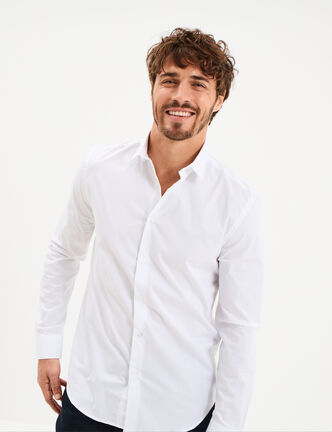 Chemise stretch manches longues blanc homme