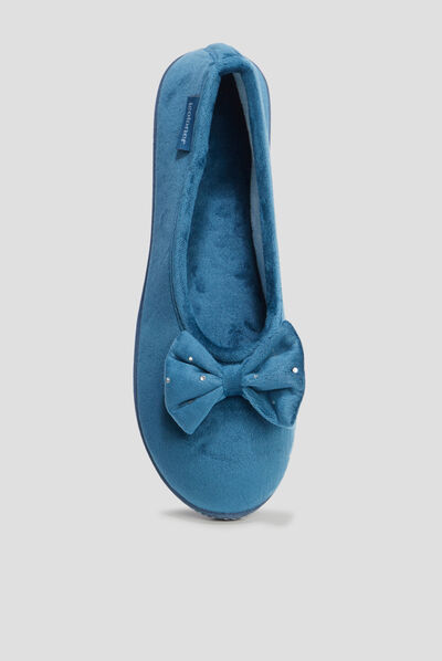 Chaussons ballerines velours Isotoner bleu canard femme